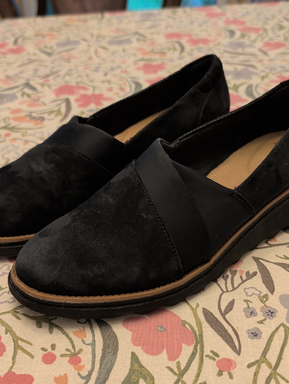 Clarks Navy Suede Slip-On Loafers